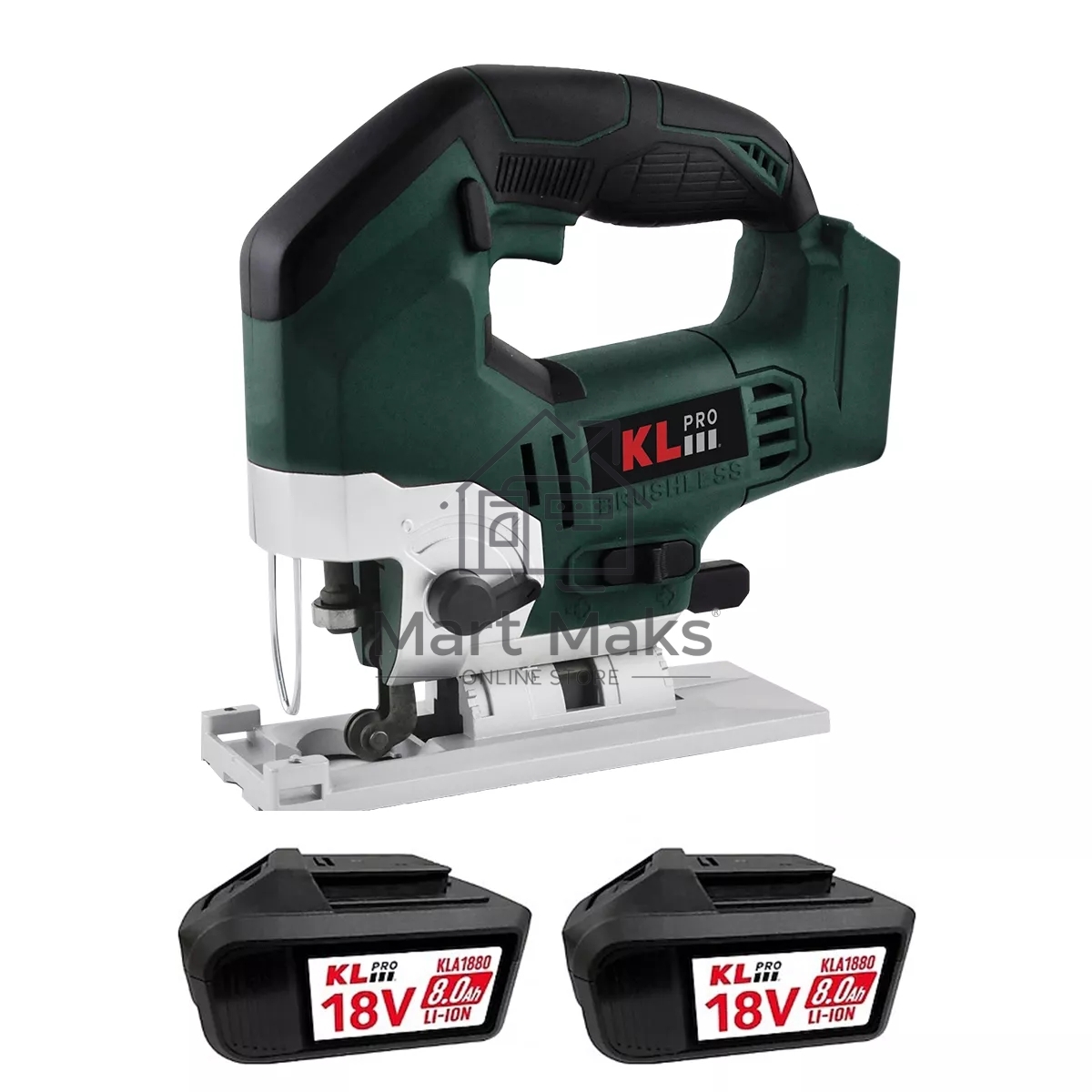 Профессиональный лобзик бесщеточный KLPRO KLDT18B-80 (18В, Li-ion-2шт, 8.0А·ч, патрубок для пылесоса, полотна (дерево/металл, З/У-4А, кейс)