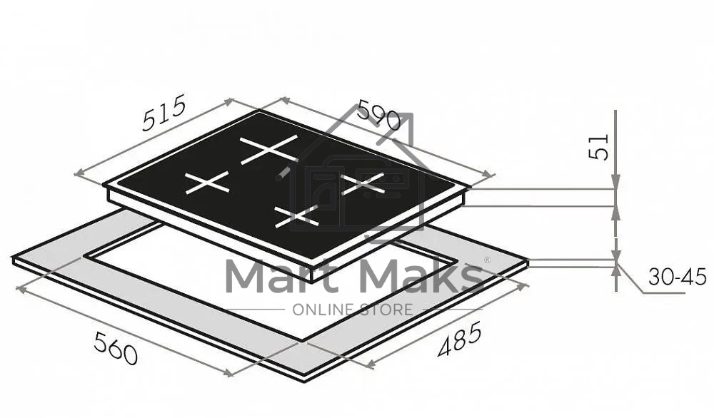 Газовая варочная панель Maunfeld EGHG.64.23CB/G, 4 конфорки, закаленное стекло, черный