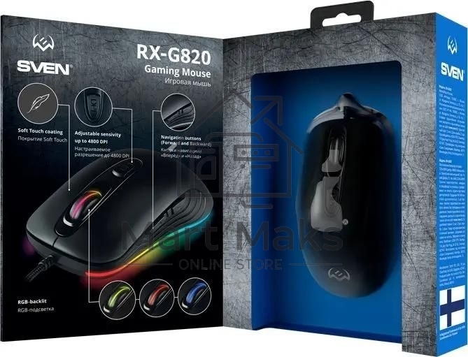 Мышь проводная SVEN RX-G820 черный, 4800 dpi, USB, кнопки - 6