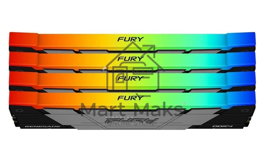 Оперативная память Kingston Fury Renegade, DDR4, 128GB (4x32GB), 3600MHz, CL18, DIMM, радиатор, RGB, черный/серебристый