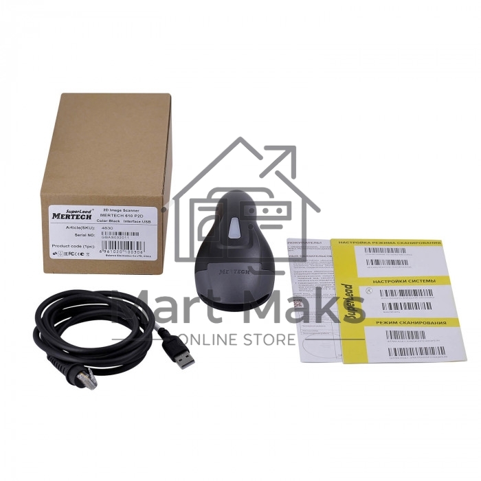 Сканер штрих-кода ручной Mertech 610 P2D SuperLead (4830) 1D/2D имидж, проводной, 100 скан/сек, USB-HID; USB-COM, черный
