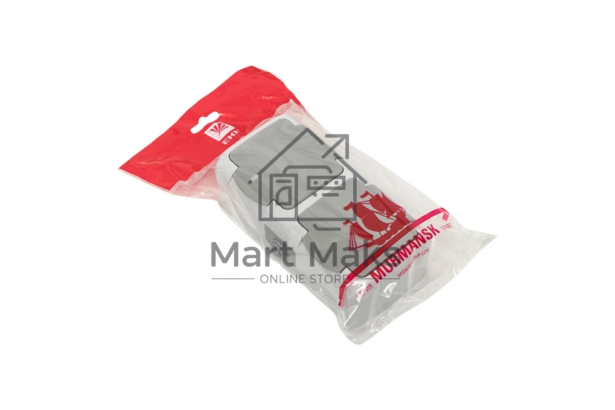 Розетка EKF Мурманск EFR16-129-30-54 2-местная 16А с заземлением с крышкой IP54 серый с защитными шторками