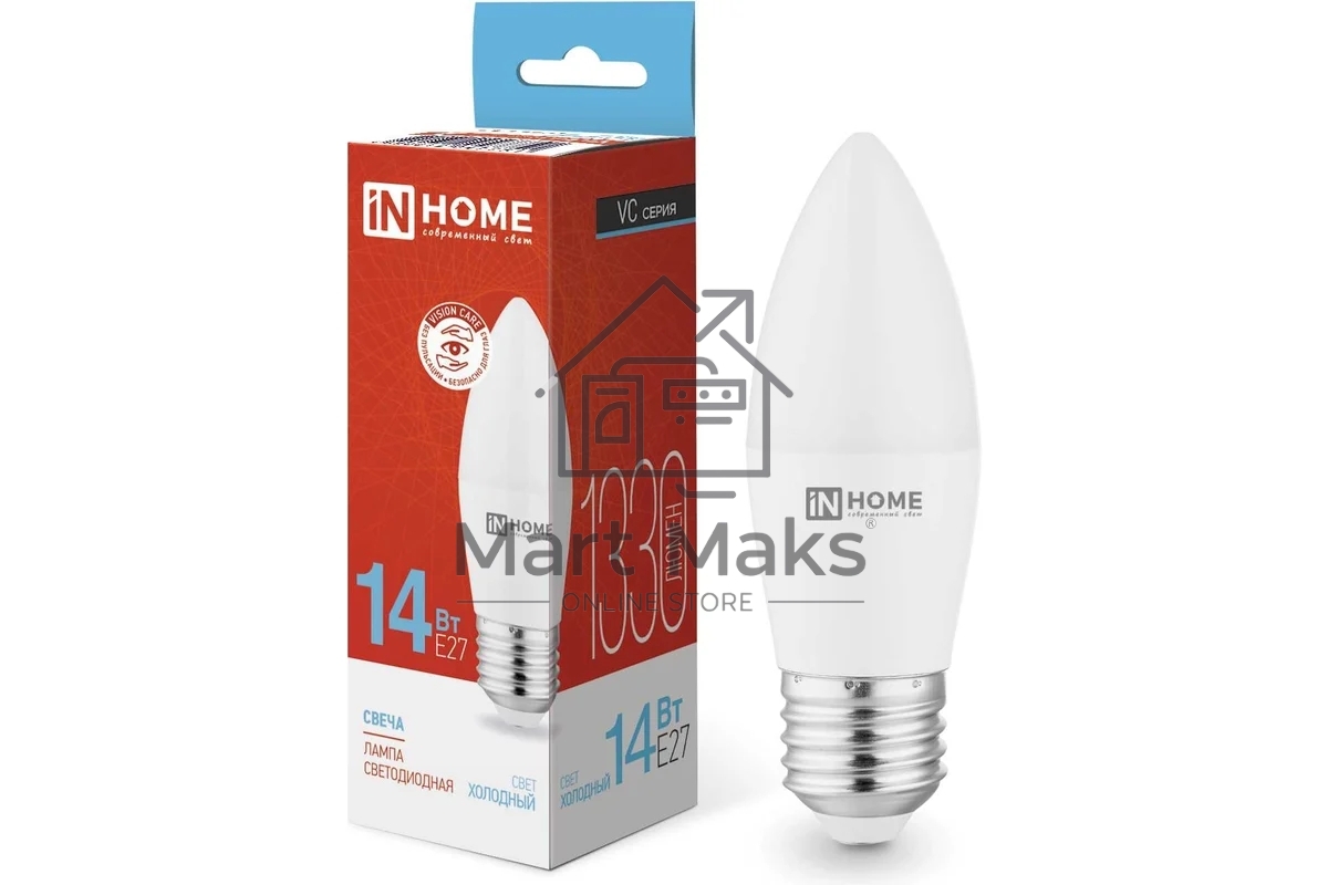 Лампа светодиодная LED-СВЕЧА-VC 14Вт E27 6500К 1330лм IN HOME 4690612047751