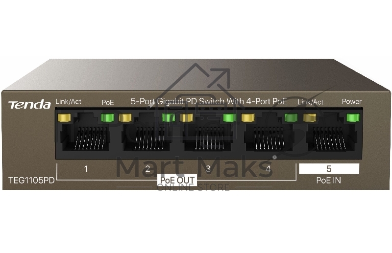 Коммутатор Tenda TEG1105PD, 5×1 Гбит/с PoE, неуправляемый