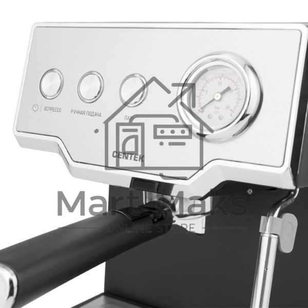 Кофеварка рожковая Centek CT-1167 черный/серебристый, исп. кофе - молотый, 1.6 л, 850 Вт, 20 бар.