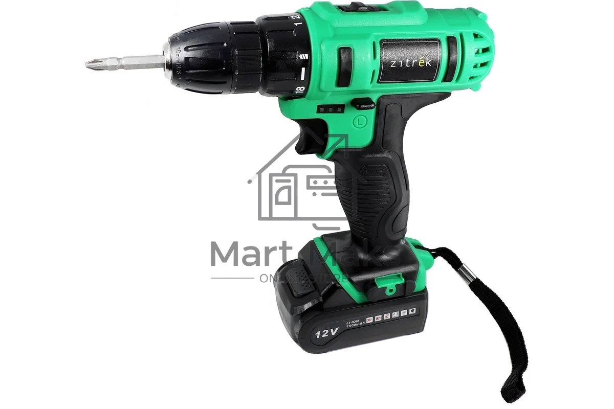 Дрель-шуруповерт Zitrek Greenpower 12-Li 063-4074, Аккумуляторная, 12В, 2 АКБ, Кейс