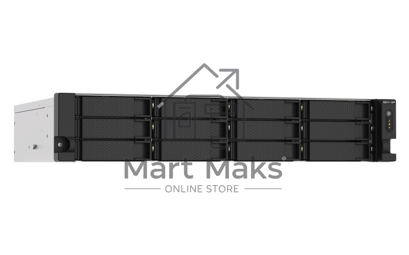 Сетевое хранилище без дисков SMB QNAP TS-1273AU-RP-8G NAS 12 HDD trays, 2x 2.5 GbE, rackmount, 2 PSU. 4-core AMD V1500B2,2 GHz, RAM 8 GB (8 GB UDIMM DDR4 (1 x 8 GB) up to 32 GB (2 x 16 GB)). W/o rail kit RAIL-B02