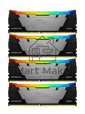 Оперативная память Kingston Fury Renegade, DDR4, 128Gb (4x32Gb), 3600MHz, CL18, DIMM, радиатор, RGB, черный/серебристый