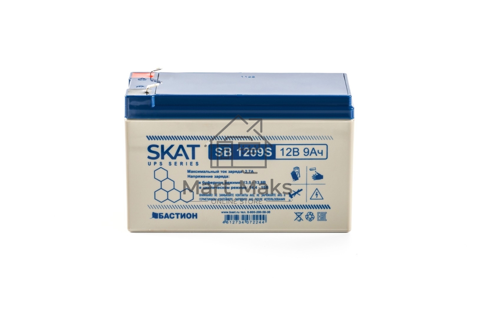 АКБ свинцово-кислотная SKAT SB 1209S тип AGM 12V 9Ач I зар. 2,6 А (ножевые клеммы) (8970)