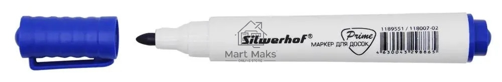 Маркер для досок Silwerhof Prime, пулевидный пишущий наконечник, 1-3мм, синий, коробка