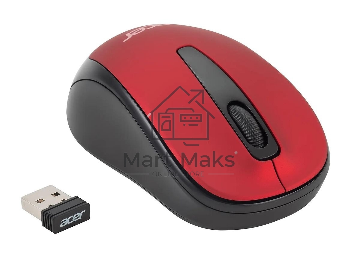 Мышь беспроводная Acer OMR136 красный, 1000 dpi, радиоканал, USB, кнопки - 3