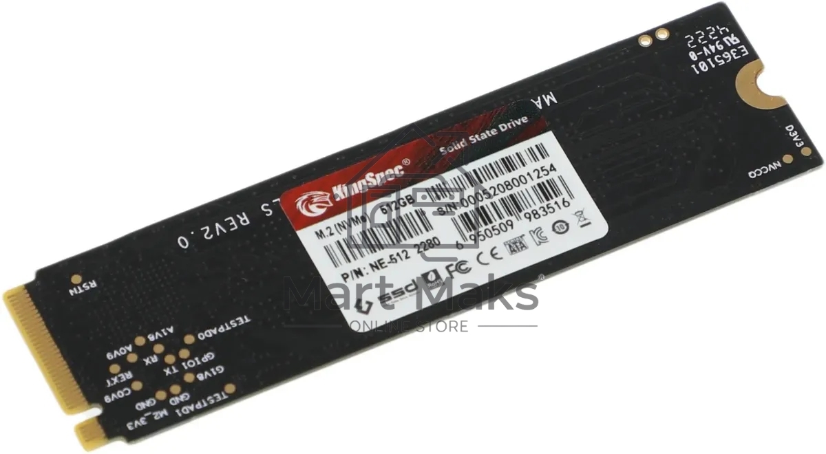 Накопитель SSD KingSpec NE-512, 512Gb, M.2 2280, PCIe 3.0 x4, NVMe, R/W 2400/1700