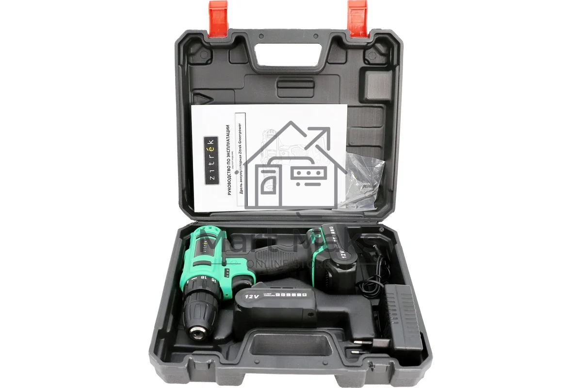 Дрель-шуруповерт Zitrek Greenpower 12-Li 063-4074, Аккумуляторная, 12В, 2 АКБ, Кейс