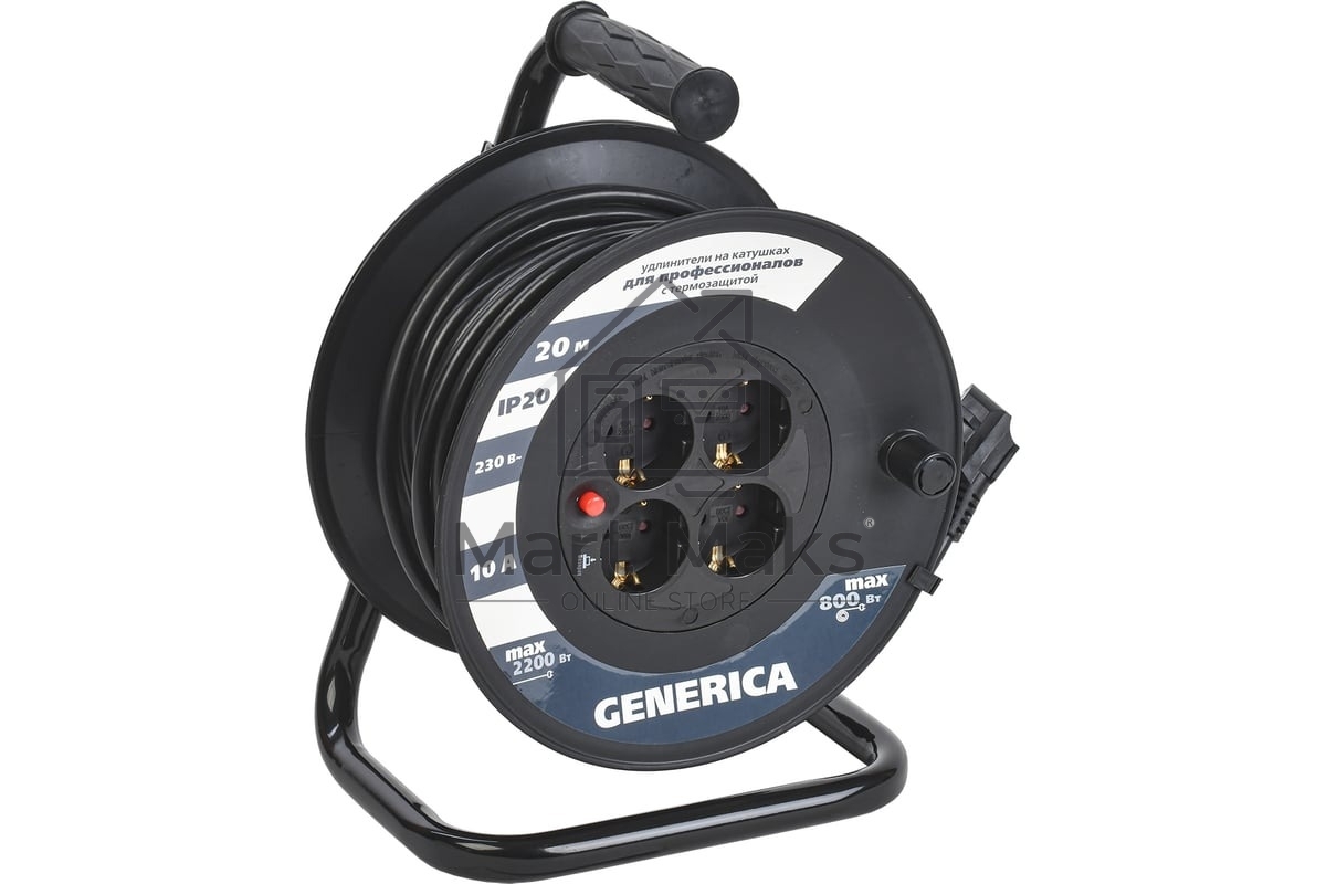 Катушка IEK GENERICA УК20 с т/з 4 места 2P+PE/20м 3х1,0 мм2 GENERICA