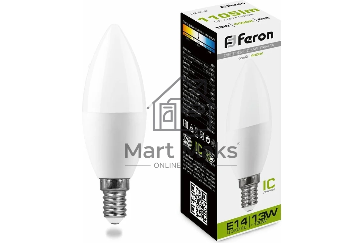 Лампа светодиодная FERON LB-970 (38108) 13 вт E14 белый матовая свеча