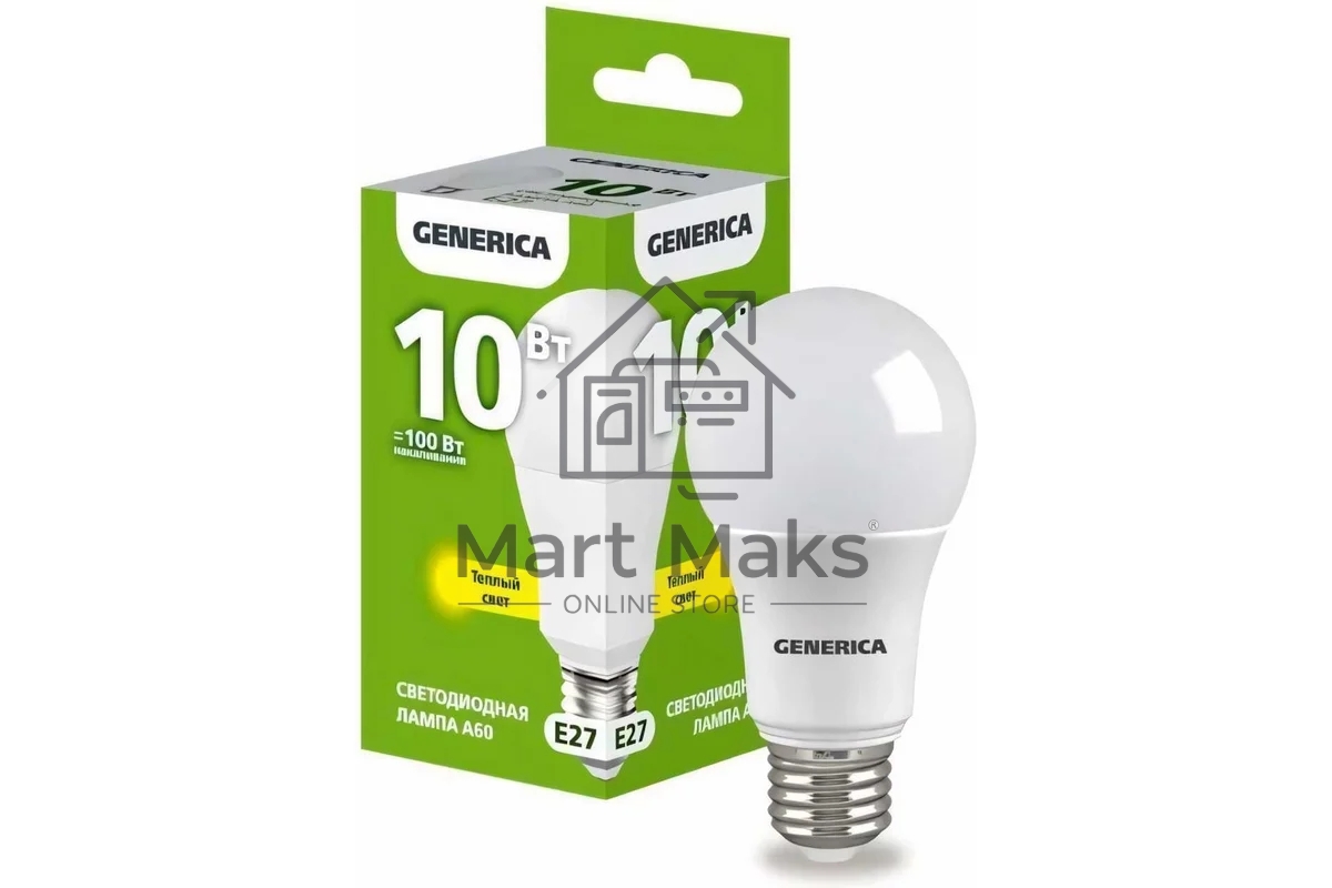 Лампа светодиодная GENERICA LL-A60-10-230-30-E27-G A60 10Вт грушевидная 3000К E27 230В