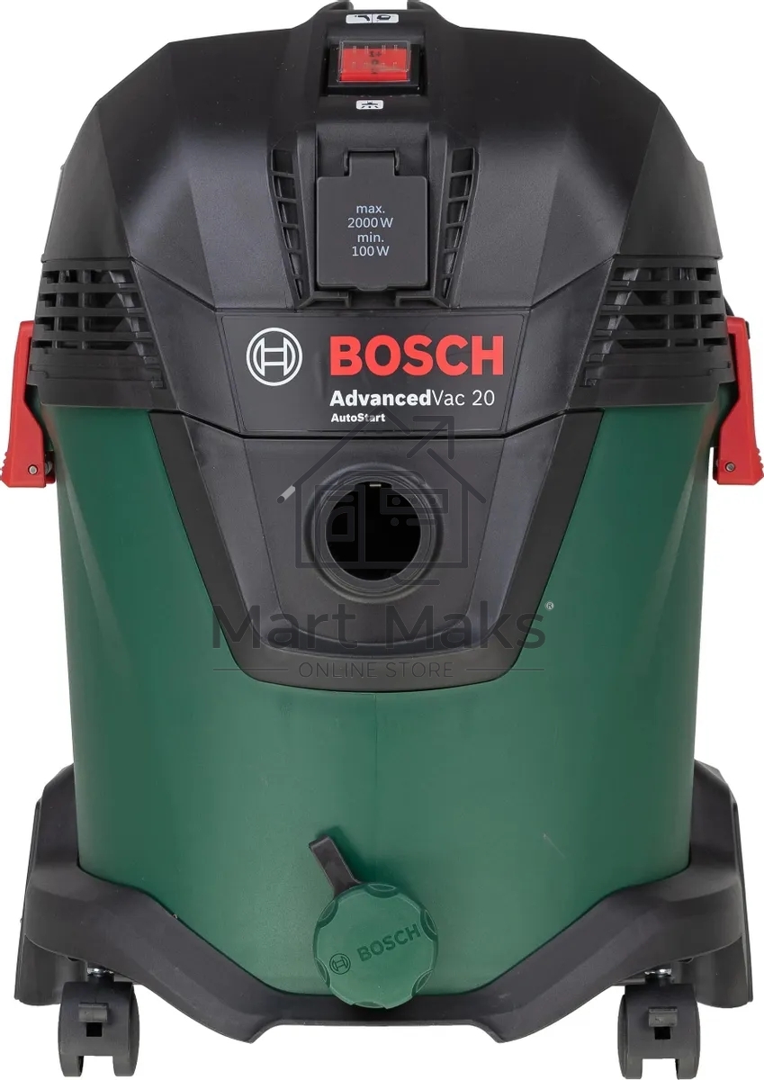 Строительный пылесос Bosch AdvancedVac20 зеленый, 300/1200 Вт, уборка сухая/влажная, пылесборник мешок/контейнер, 20 л