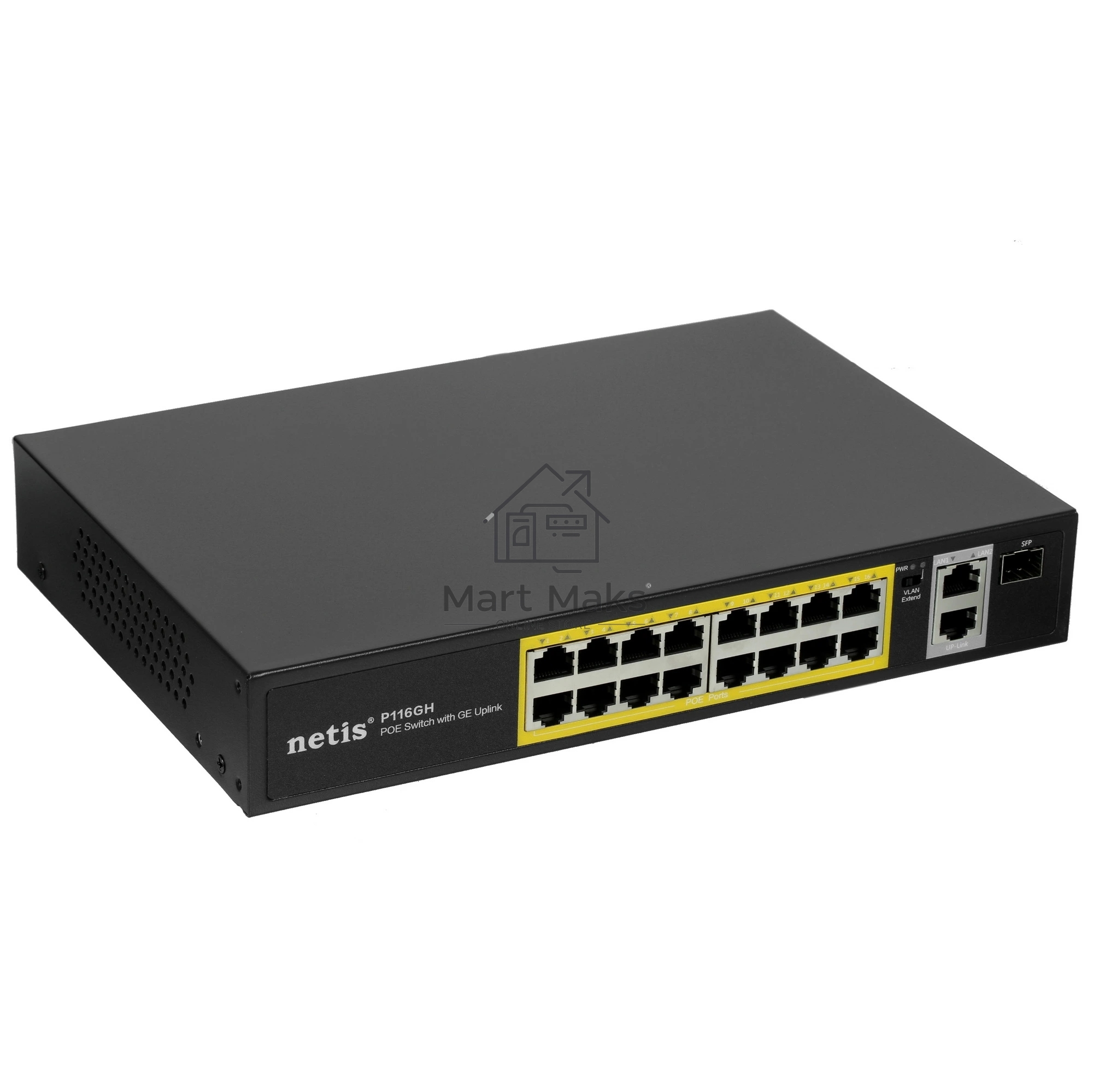 Коммутатор Netis P116GH, 16×100 Мбит/с PoE+ + 2×1 Гбит/с + 1×1 Гбит/с SFP, неуправляемый