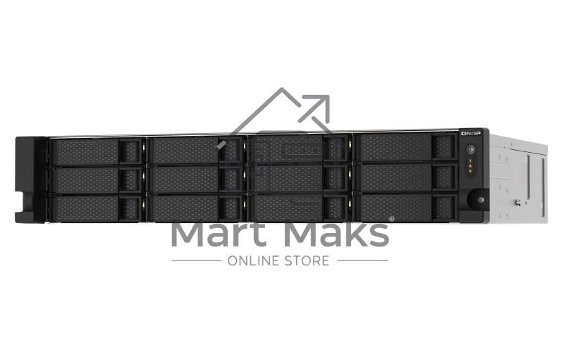 Сетевое хранилище без дисков SMB QNAP TS-1273AU-RP-8G NAS 12 HDD trays, 2x 2.5 GbE, rackmount, 2 PSU. 4-core AMD V1500B2,2 GHz, RAM 8 GB (8 GB UDIMM DDR4 (1 x 8 GB) up to 32 GB (2 x 16 GB)). W/o rail kit RAIL-B02