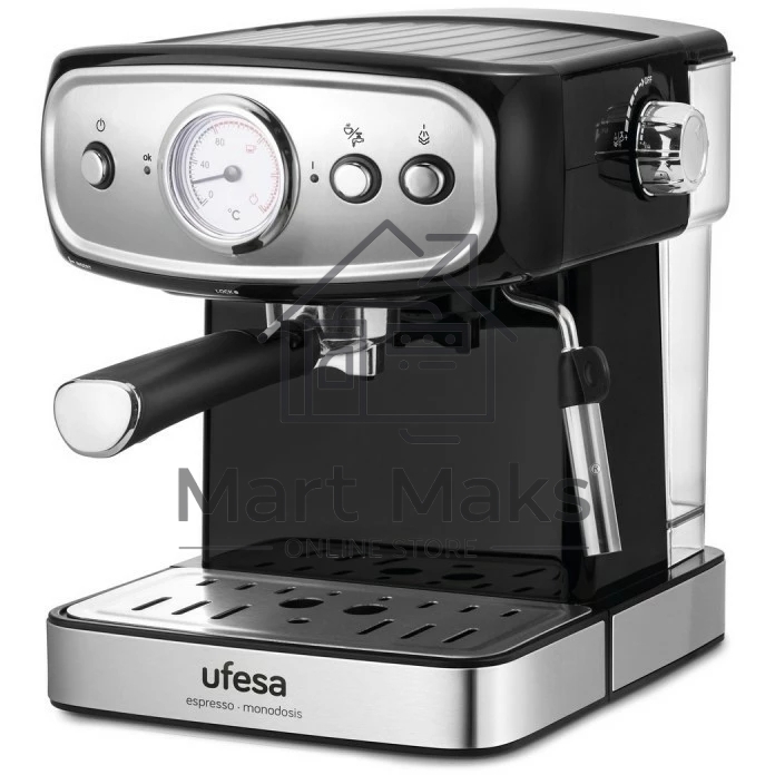 Кофеварка рожковая Ufesa CE7244 BRESCIA черный/серебристый, исп. кофе - молотый, 1.5 л, 850 Вт, 20 Бар.