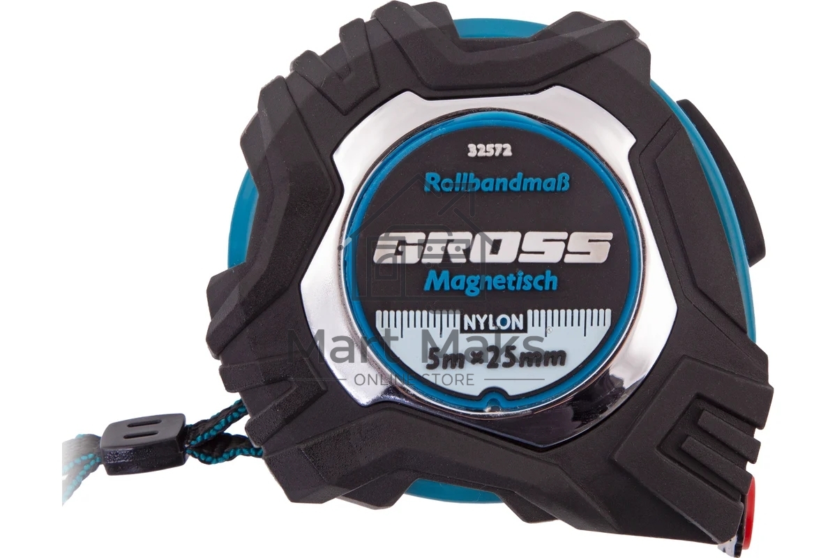 Рулетка Magnetisch, 5 м х 25 мм обрезиненный корпус,автоматическая фиксация GROSS 32572