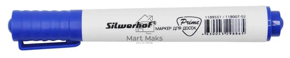 Маркер для досок Silwerhof Prime, пулевидный пишущий наконечник, 1-3мм, синий, коробка