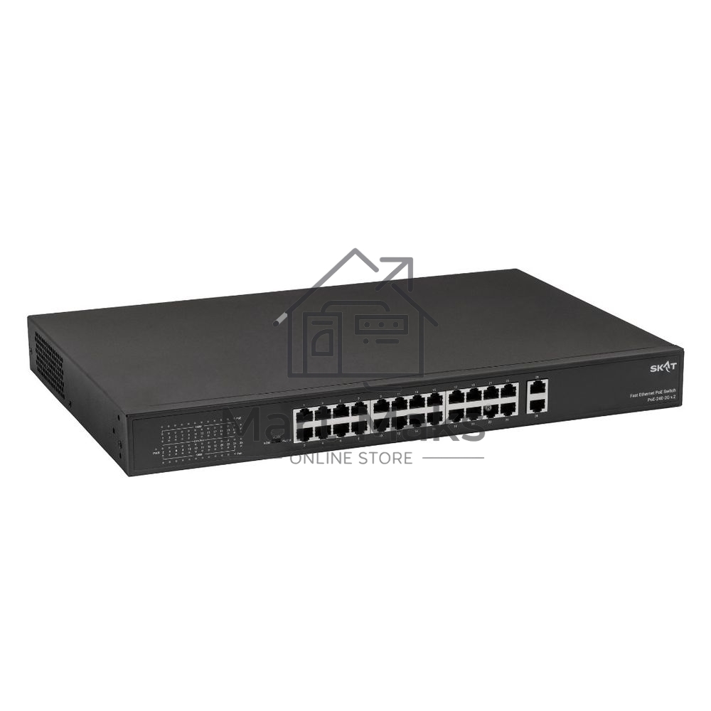 Коммутатор Бастион SKAT PoE-24E-2G v.2, 24×100 Мбит/с PoE++ + 2×1 Гбит/с Uplink, неуправляемый