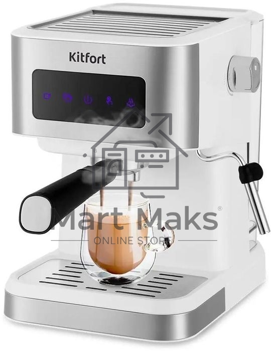 Кофеварка рожковая Kitfort КТ-7139 белый/нержавеющая сталь, исп. кофе - молотый, 1.5 л, 1050 Вт, 15 Бар.
