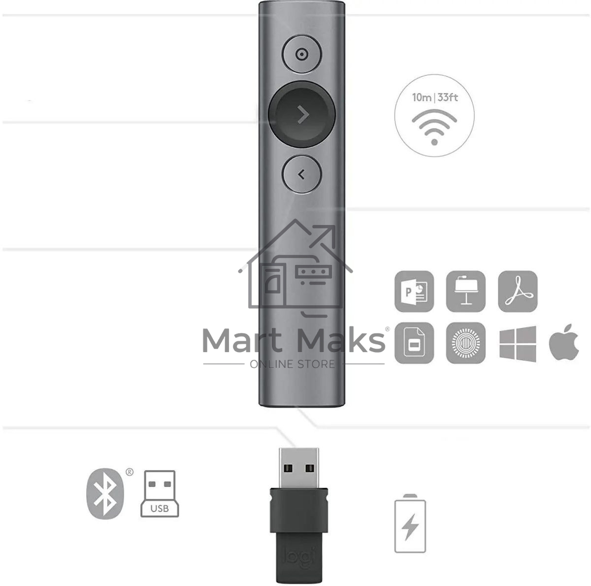 Презентер Logitech Spotlight R-R0011 серый, Bluetooth, кнопки - 3