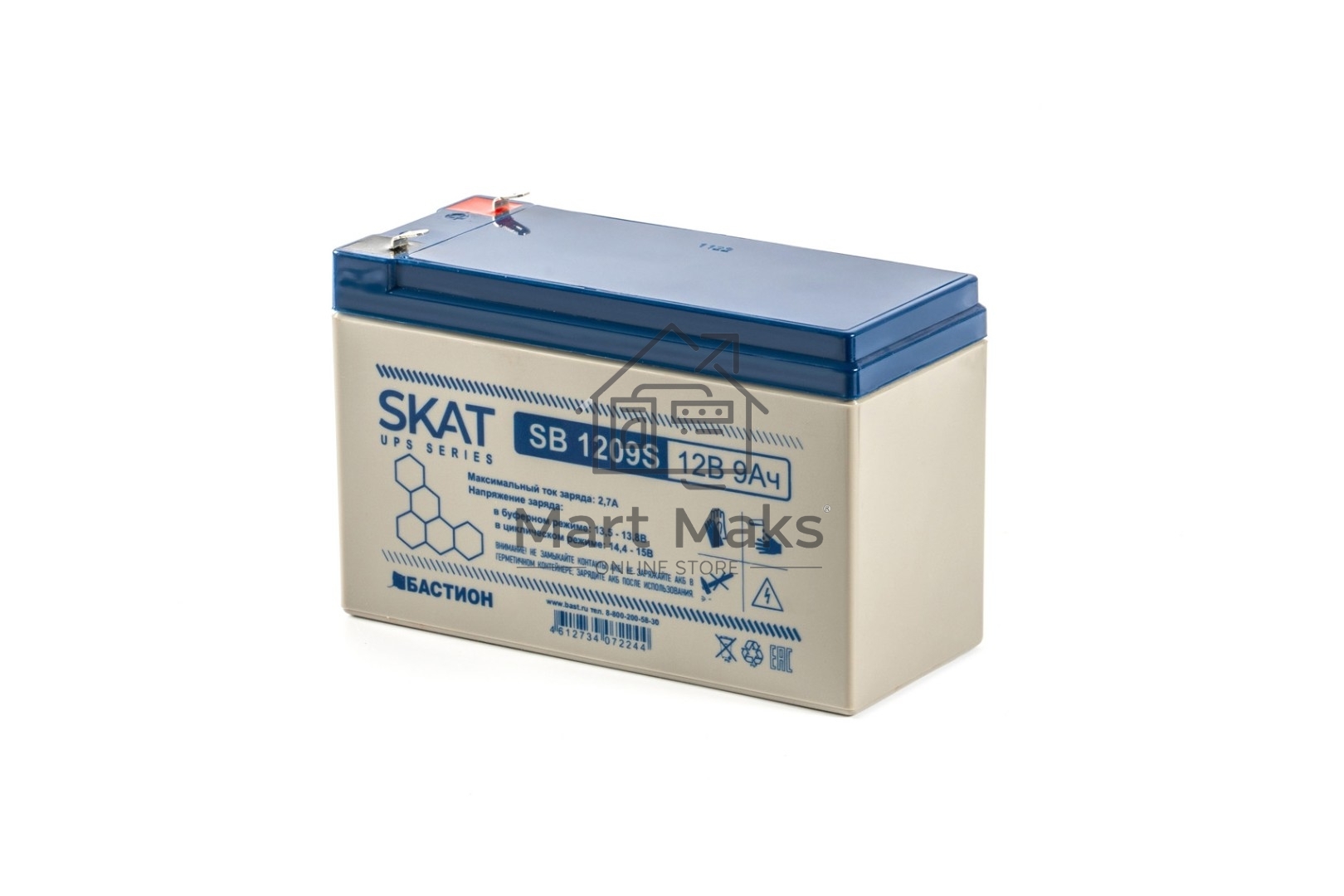 АКБ свинцово-кислотная SKAT SB 1209S тип AGM 12V 9Ач I зар. 2,6 А (ножевые клеммы) (8970)