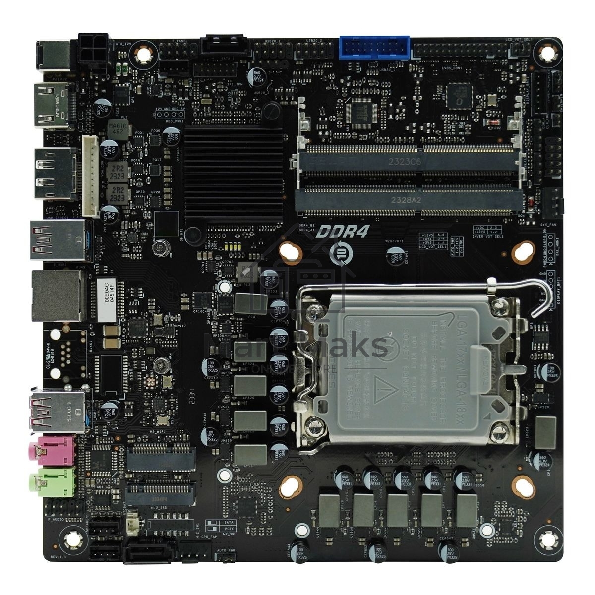 Материнская плата AFOX AFMIQ670D4-MI4-V2, LGA 1700, Intel Q670, 2xDDR4L, 2xSATA, 1xM.2, 1xHDMI, 1xDP, 1x 1Gb LAN, 3xUSB-A 3.2 Gen 2, 1xUSB-C 3.2 Gen 2, 2x3.5 мм, 7.1, Mini-ITX