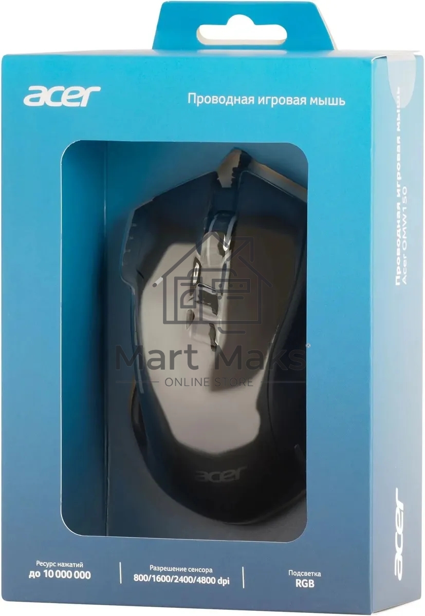 Мышь проводная Acer OMW150 черный, 4800 dpi, USB, кнопки - 8