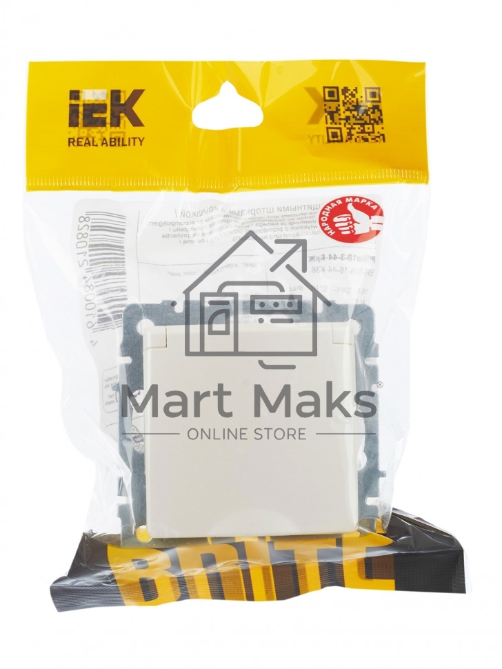 Розетка 1-местная IEK BRITE РСбш10-3-44-БрЖ с заземлением, с защитными шторками и крышкой, 16А, IP44 жемчуг