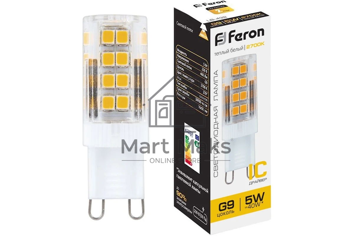 Лампа светодиодная Feron LB-432 (25769) 5 вт 230в G9 теплый капсульная