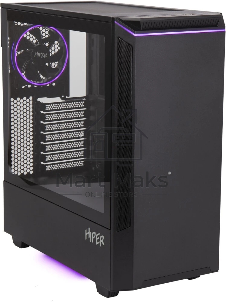 Компьютерный корпус Hiper PB81 черный без БП ATX 3x120мм 2xUSB2.0 2xUSB3.0 audio bott PSU