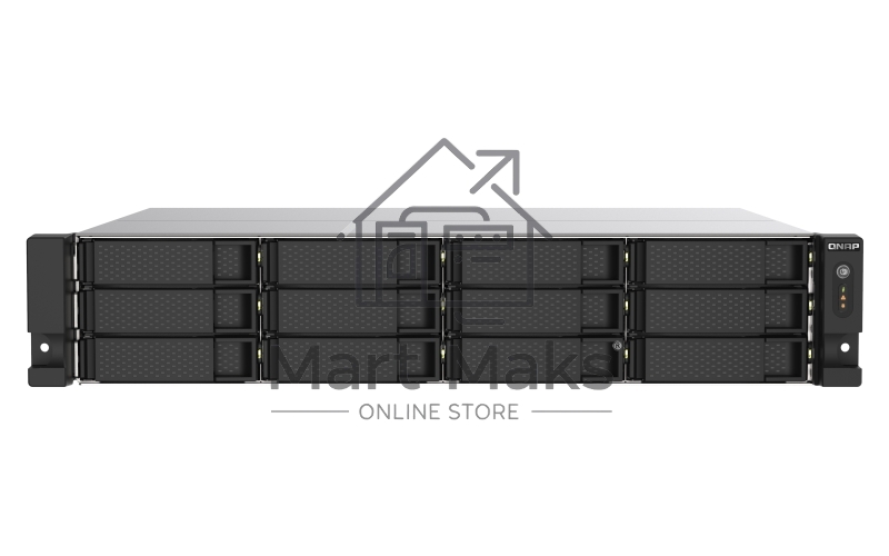 Сетевое хранилище без дисков SMB QNAP TS-1273AU-RP-8G NAS 12 HDD trays, 2x 2.5 GbE, rackmount, 2 PSU. 4-core AMD V1500B2,2 GHz, RAM 8 GB (8 GB UDIMM DDR4 (1 x 8 GB) up to 32 GB (2 x 16 GB)). W/o rail kit RAIL-B02