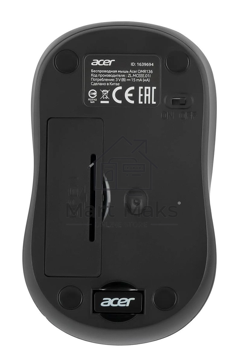 Мышь беспроводная Acer OMR136 красный, 1000 dpi, радиоканал, USB, кнопки - 3