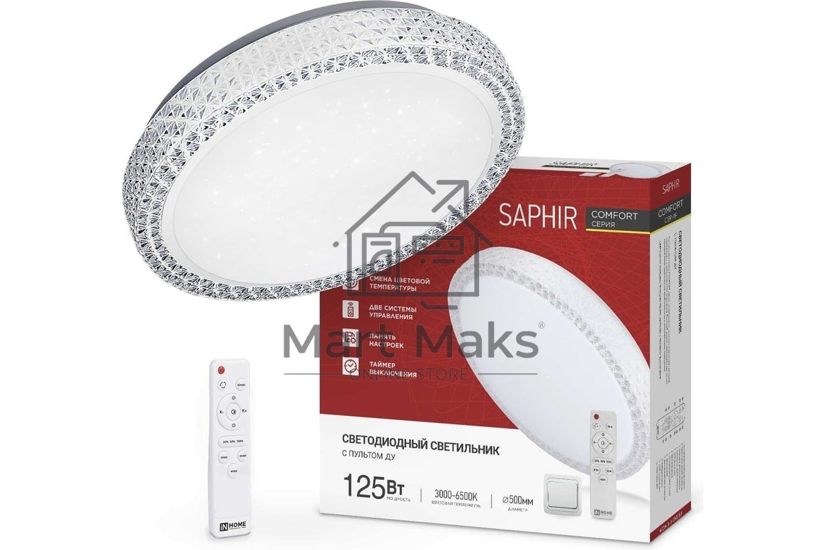 Светильник светодиодный IN HOME COMFORT SAPHIR 125Вт 3000-6500К 10000лм 230В 500х115мм с пультом ДУ 4690612059549