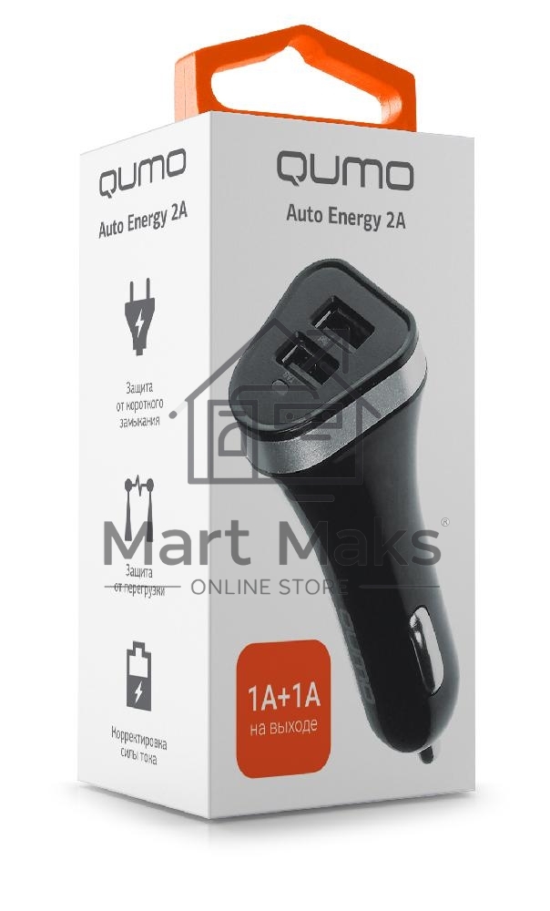 Автомобильное зарядное устройство QUMO 3A, 2 USB, 1A+2A черный