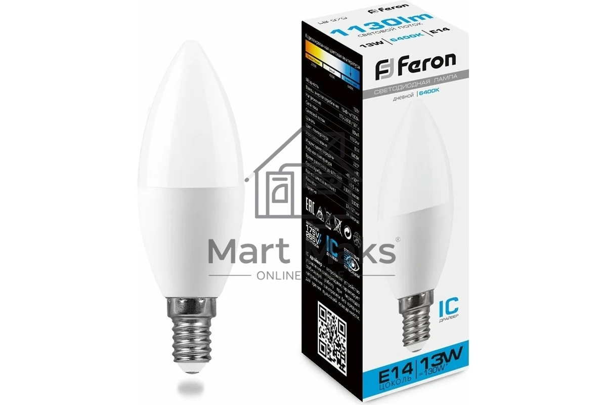 Лампа светодиодная FERON LB-970 (38109) 13 вт E14 дневной матовая свеча