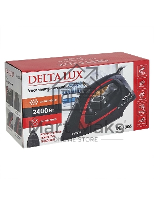 Утюг DELTA LUX DE-3006 черный/красный, 2400 Вт, 30 г/мин, 150 г/мин, 300 мл