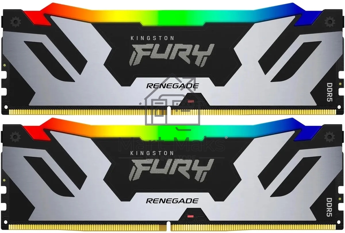 Оперативная память Kingston Fury Renegade, DDR5, 32Gb (2x16GB), 7200MHz, CL38, DIMM, с радиатором, RGB, серебристый/черный