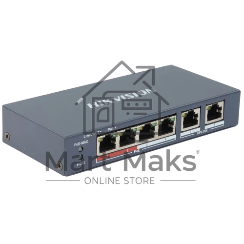 Коммутатор Hikvision DS-3E0106P-E/M, 4×100 Мбит/с PoE+ + 2×100 Мбит/с, неуправляемый