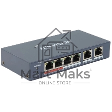 Коммутатор Hikvision DS-3E0106P-E/M, 4×100 Мбит/с PoE+ + 2×100 Мбит/с, неуправляемый