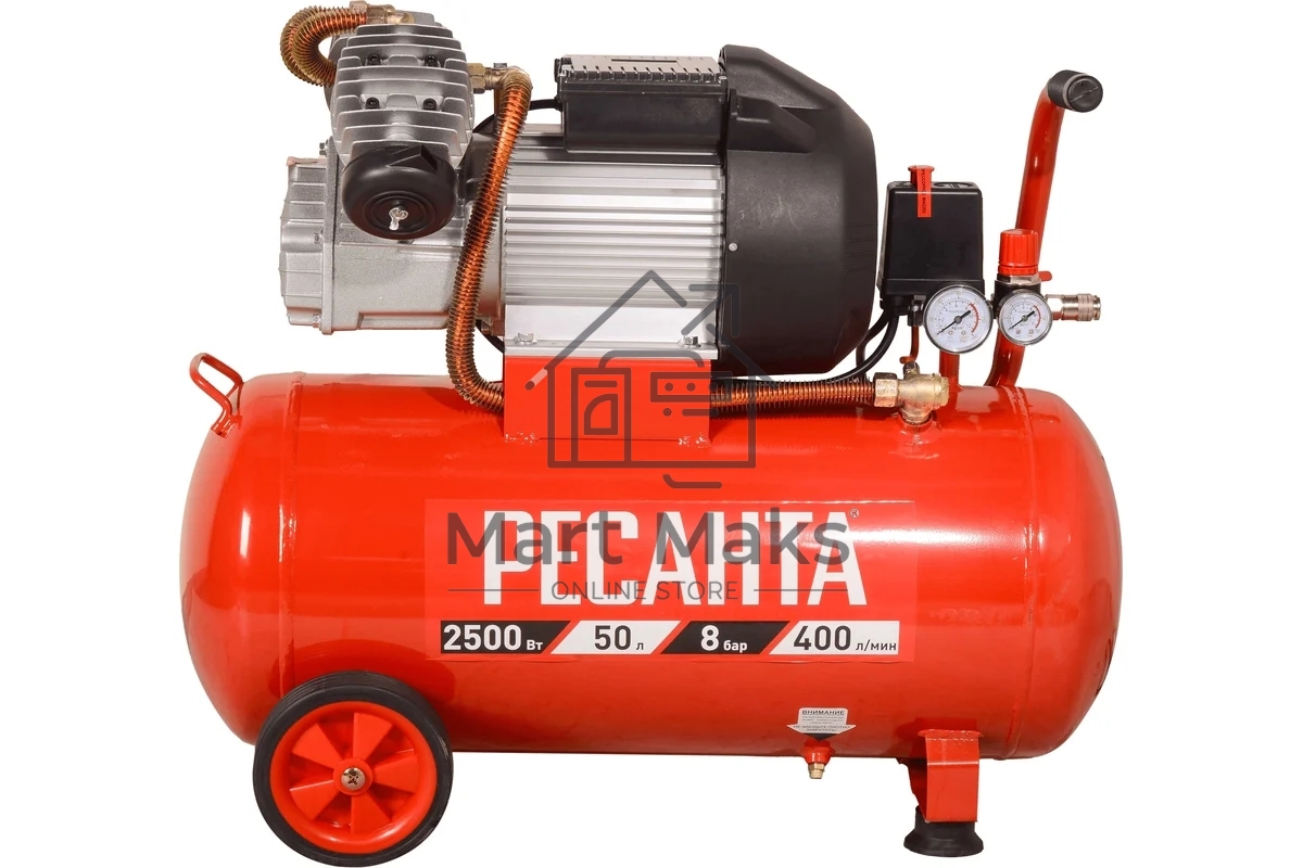 Компрессор поршневой Ресанта КП-50/400М масляный 400л/мин 50л 2500Вт красный/черный