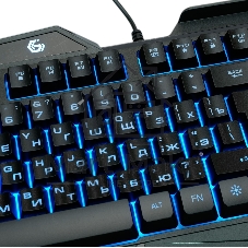 Проводная игровая клавиатура Gembird KB-G450L, полноразмерная, 104кл+4доп, 12Fn, подсветка 3 цвета, подставка для тел, 1.5м, черная