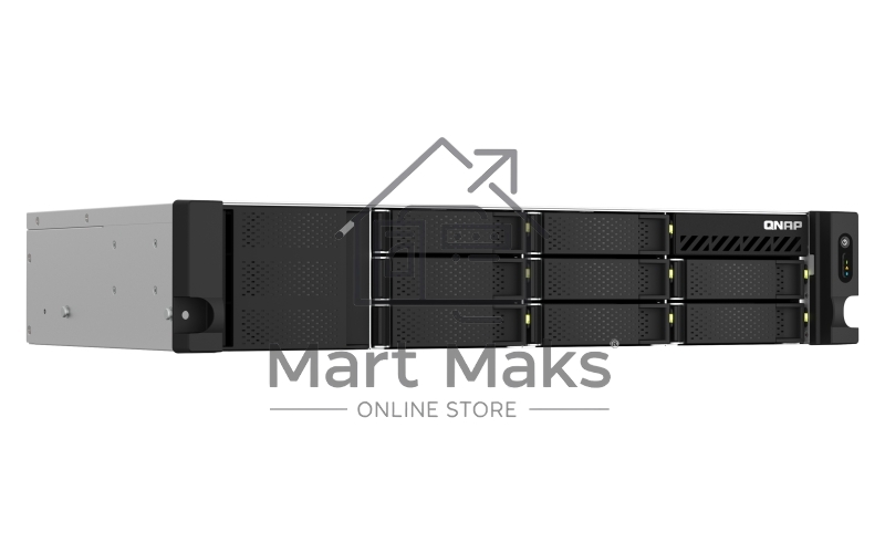 Сетевое хранилище SMB QNAP TS-873AeU-4G NAS 8x3.5/2.5 SATA/SSD trays, 2 x M2 PCIe, 2x 2.5 GbE, 2U rackmount, 1 PSU. AMD Ryzen V1500B 4-core/8-thread 2.2 GHz processor, 4 GB DDR4 RAM (1*4 GB) up to 64GB (2*32 GB). W/o rail kit RAIL-B02