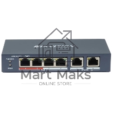 Коммутатор Hikvision DS-3E0106P-E/M, 4×100 Мбит/с PoE+ + 2×100 Мбит/с, неуправляемый