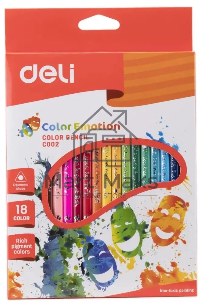 Карандаши цветные Deli Color Emotion EC00210, трехгранный профиль, липа, 18 цветов, коробка с европодвесом