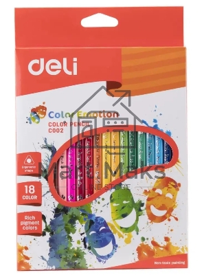 Карандаши цветные Deli Color Emotion EC00210, трехгранный профиль, липа, 18 цветов, коробка с европодвесом